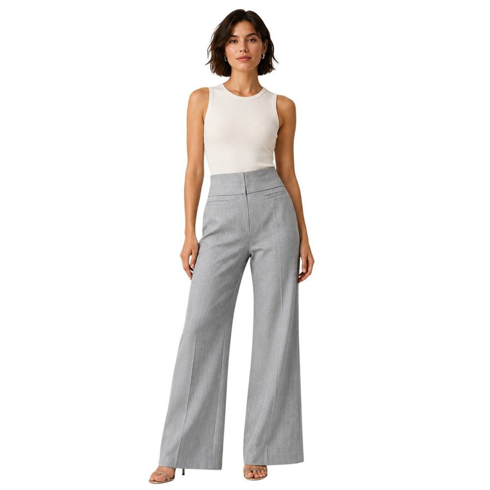 Alice + Olivia Gray Metallic Wool Wide Leg Dress Pants Size 2 Made in NYC